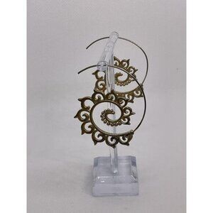 Bohemian Brass Hoop Earrings With Intricate Spiral Design